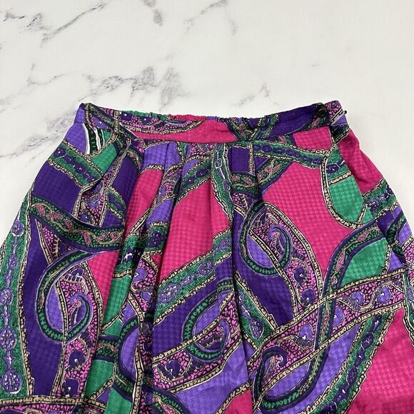 Gianna Womens Vintage 90s Midi Skirt Size 12 Purple Pink Paisley Pleated Satin - Picture 2 of 10